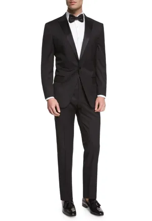 Men's Black, Single Breasted, 1-Button, Satin Peak Lapel Tuxedo Jacket