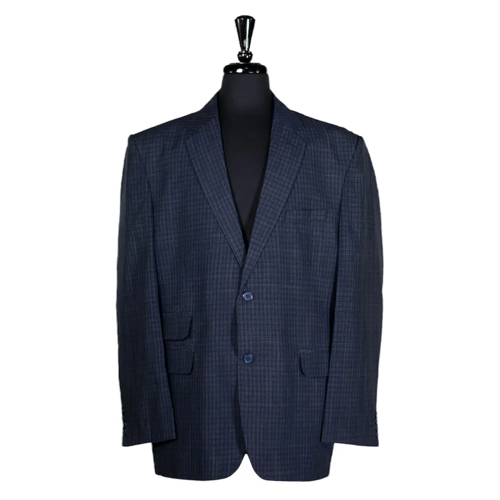 Men's Blazer Blue Check Plaid Wool Jacket Sport Coat (48R)