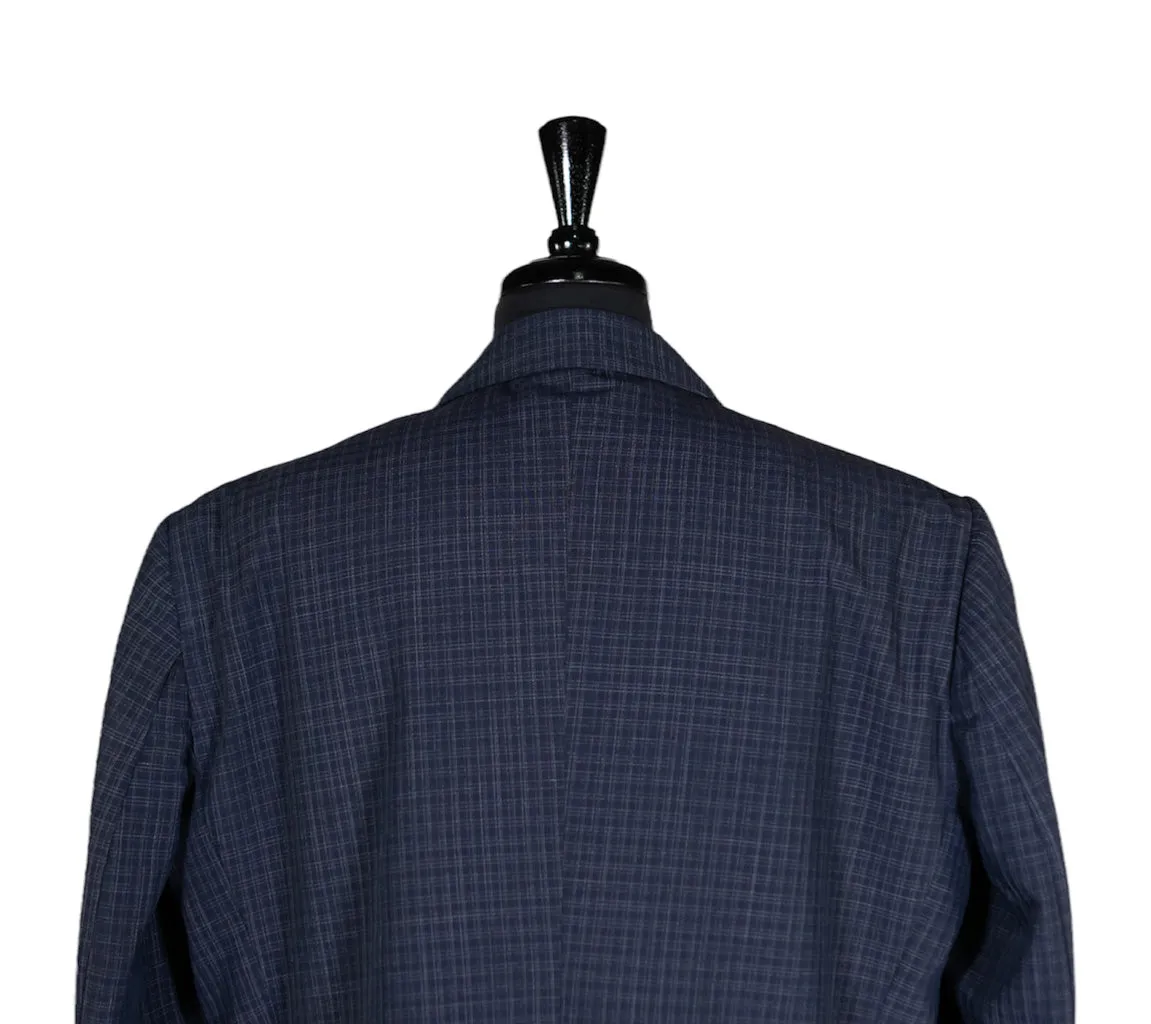 Men's Blazer Blue Check Plaid Wool Jacket Sport Coat (48R)