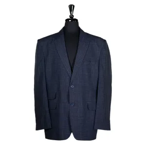 Men's Blazer Blue Check Plaid Wool Jacket Sport Coat (48R)