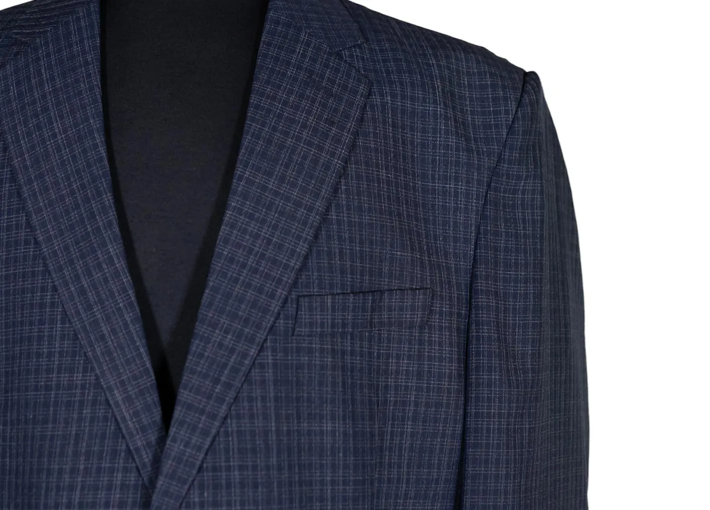Men's Blazer Blue Check Plaid Wool Jacket Sport Coat (48R)