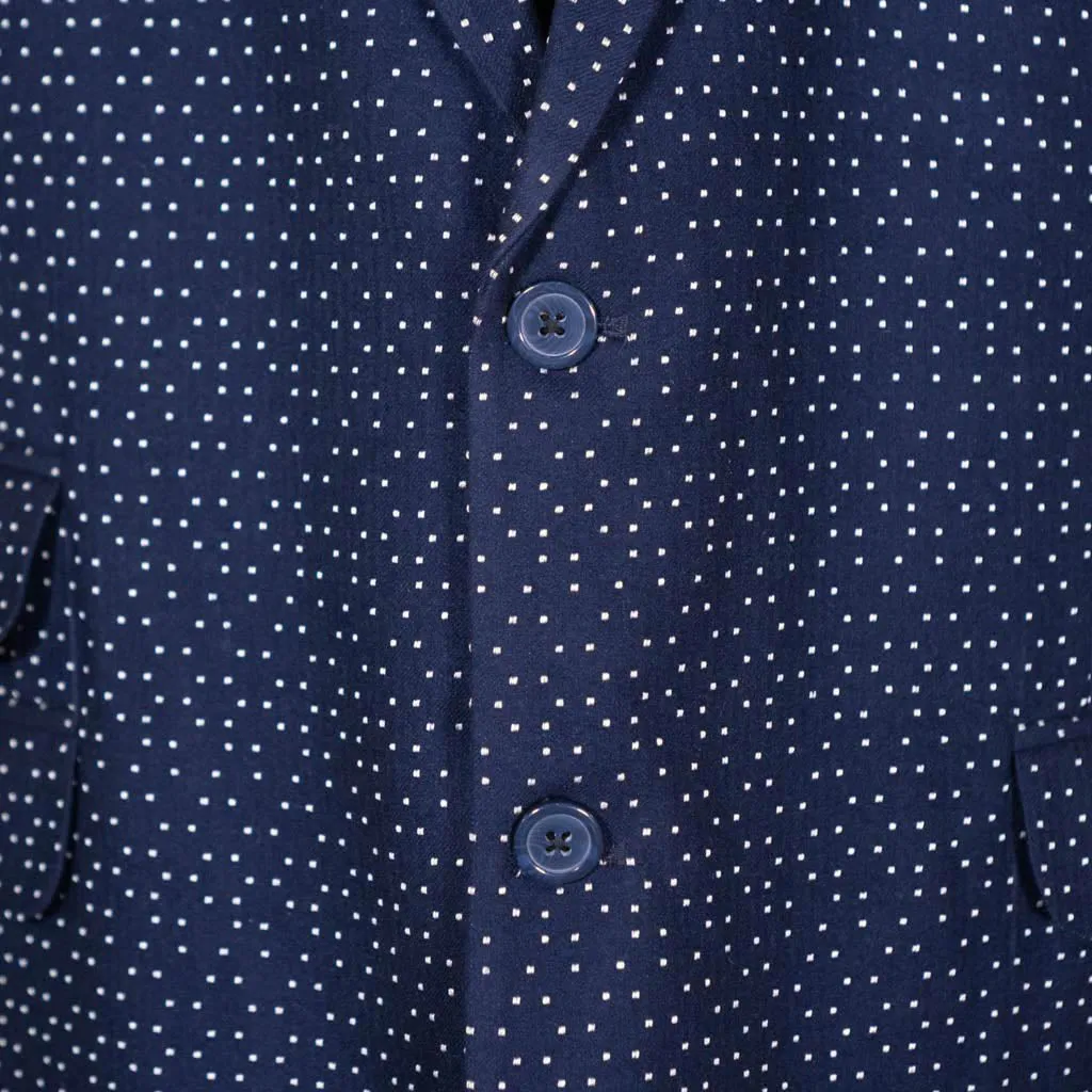 Mens Blazer Blue White Dots Wool Dress Formal Suit Jacket Wedding Sport Coat 48R