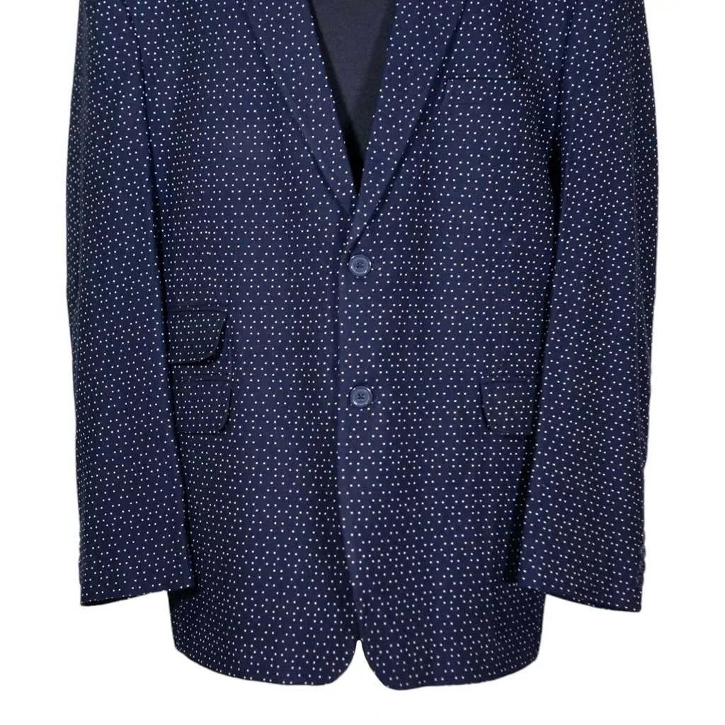 Mens Blazer Blue White Dots Wool Dress Formal Suit Jacket Wedding Sport Coat 48R