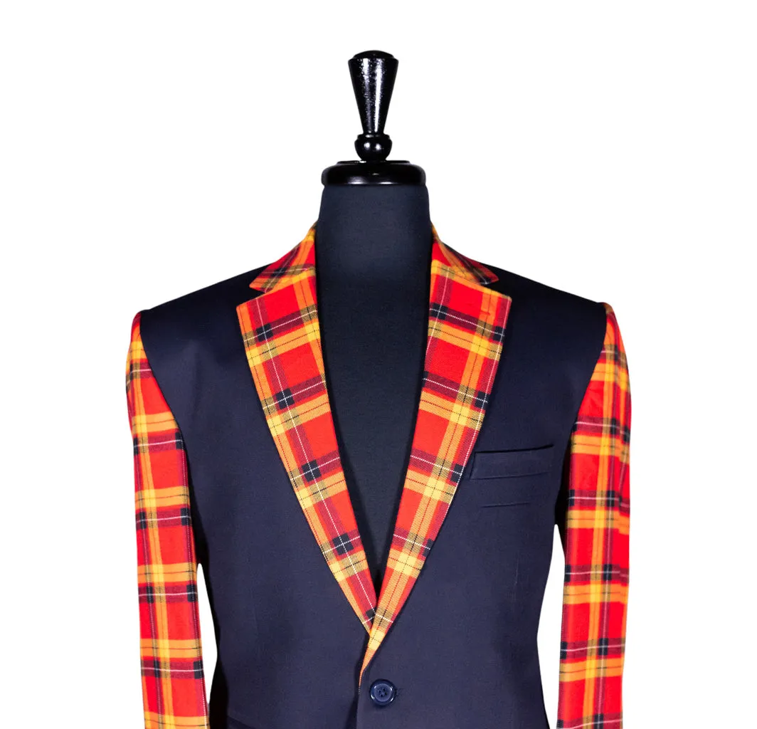 Men's Blue and Orange Plaid Contrast Wool Blazer (40R)