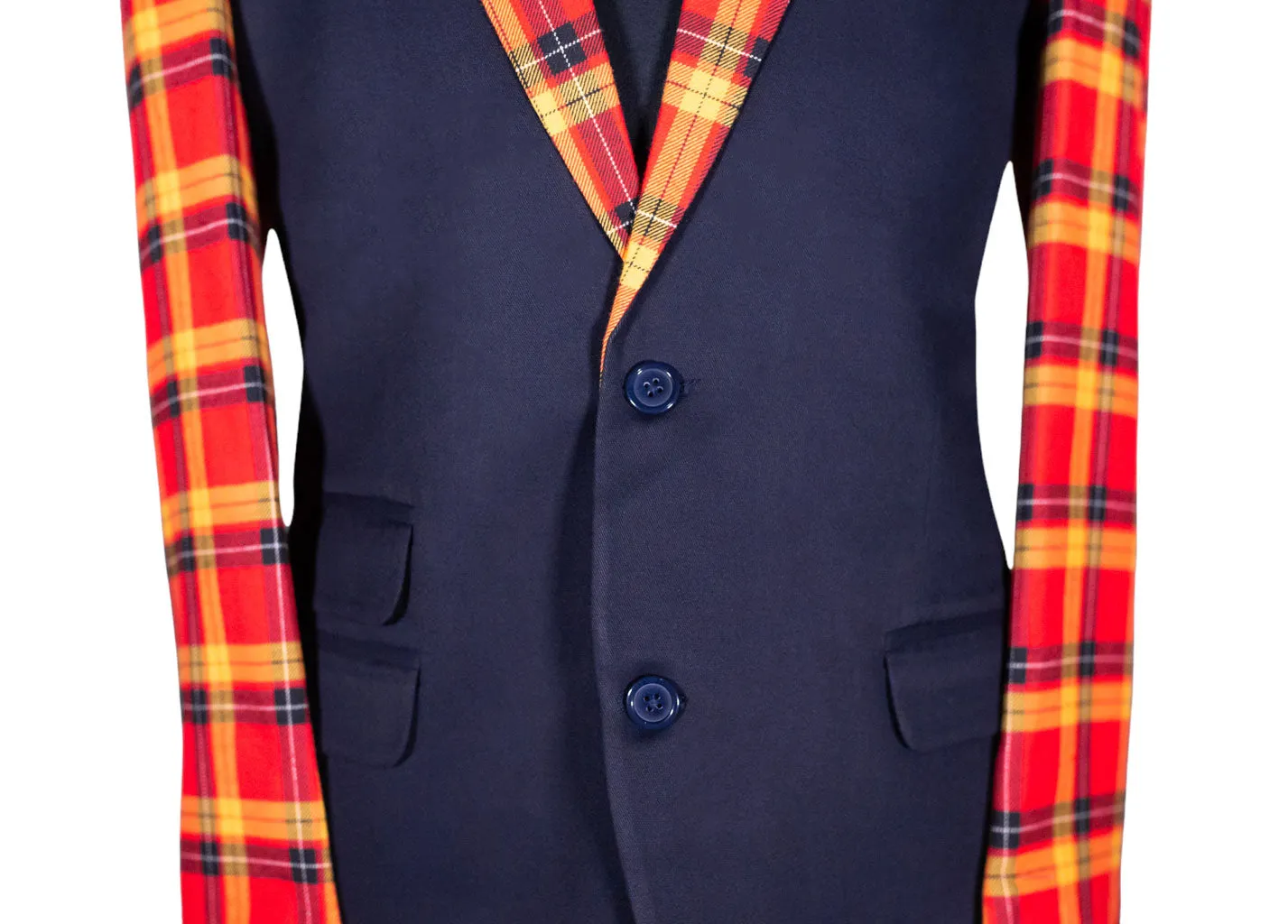 Men's Blue and Orange Plaid Contrast Wool Blazer (40R)