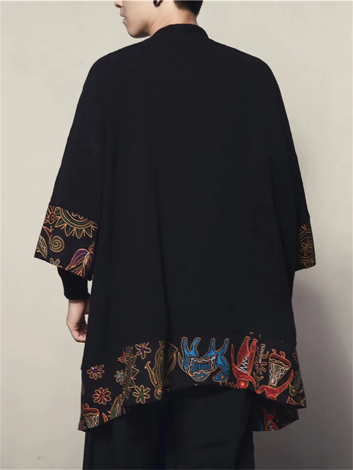 Men's Buddhism Zen Style Long Linen Jacket