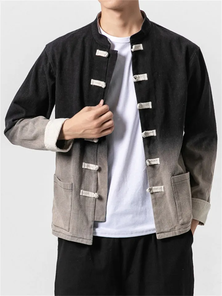 Men's Chinese Style Stand Collar Gradients Casual Jacket