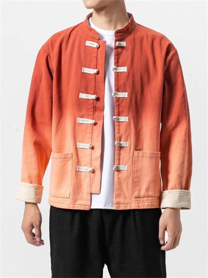 Men's Chinese Style Stand Collar Gradients Casual Jacket