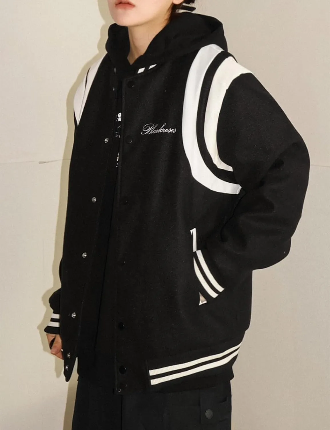 Men's Color Block Leather Letter Graphic Varsity Jackets Letterman Baseball Bomber Jackets Unisex Streetwear Coats