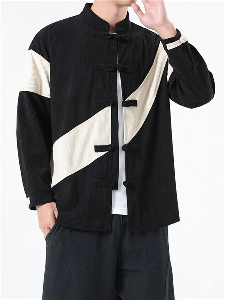 Men's Contrast Color Knot Button Corduroy Jackets