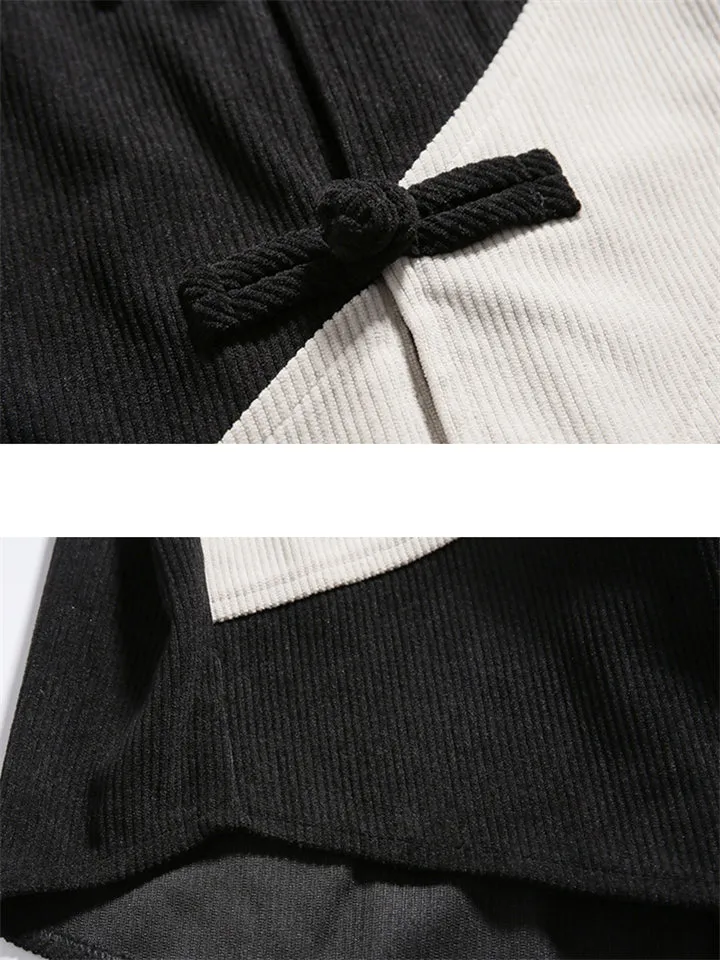 Men's Contrast Color Knot Button Corduroy Jackets