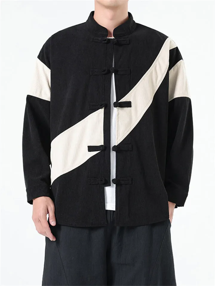 Men's Contrast Color Knot Button Corduroy Jackets