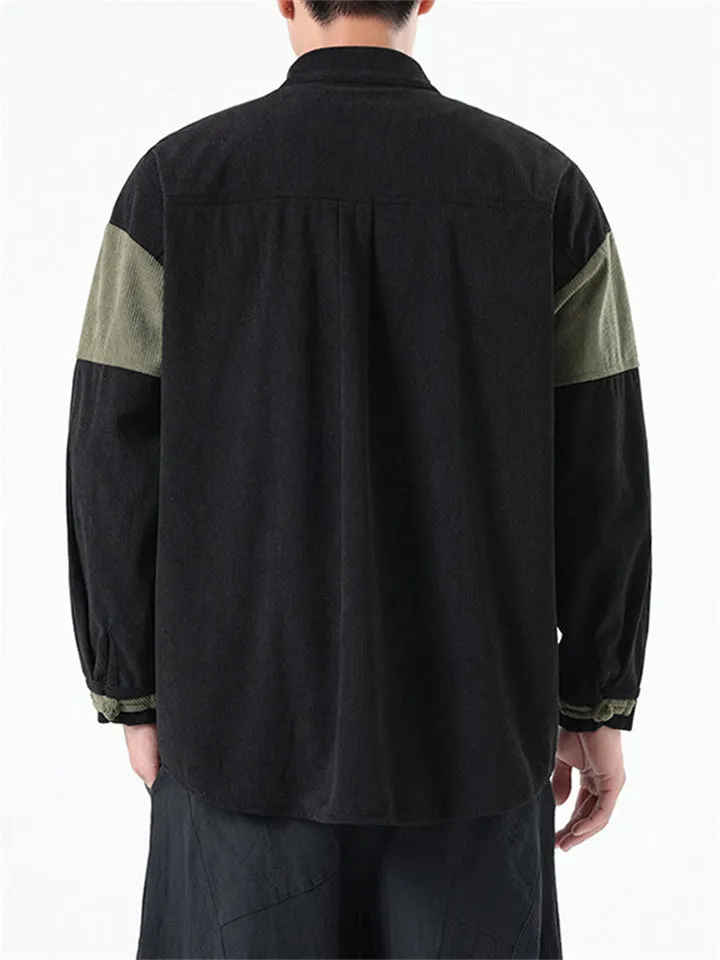 Men's Contrast Color Knot Button Corduroy Jackets