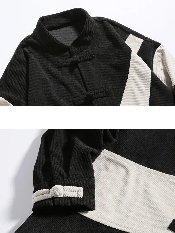 Men's Contrast Color Knot Button Corduroy Jackets