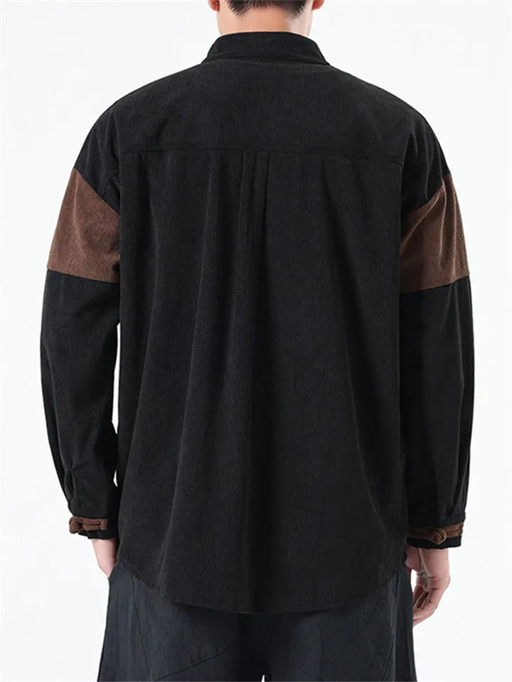 Men's Contrast Color Knot Button Corduroy Jackets