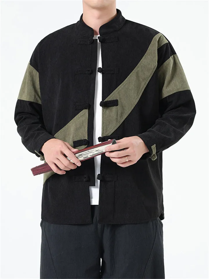 Men's Contrast Color Knot Button Corduroy Jackets