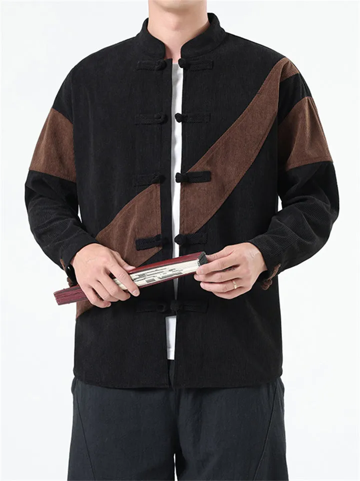 Men's Contrast Color Knot Button Corduroy Jackets