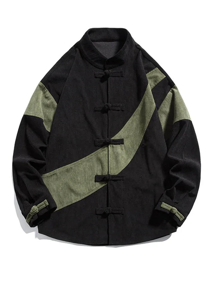 Men's Contrast Color Knot Button Corduroy Jackets
