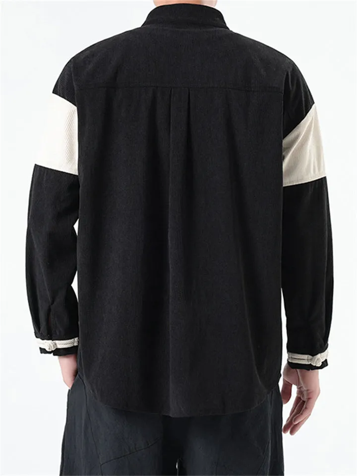 Men's Contrast Color Knot Button Corduroy Jackets
