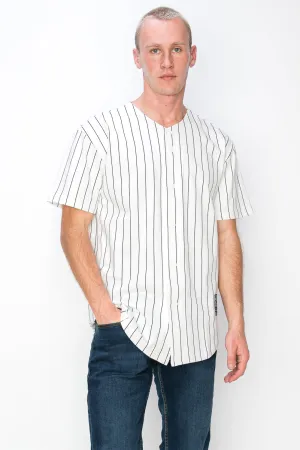 Men's Cotton White Baseball Jersey with Pinstripes