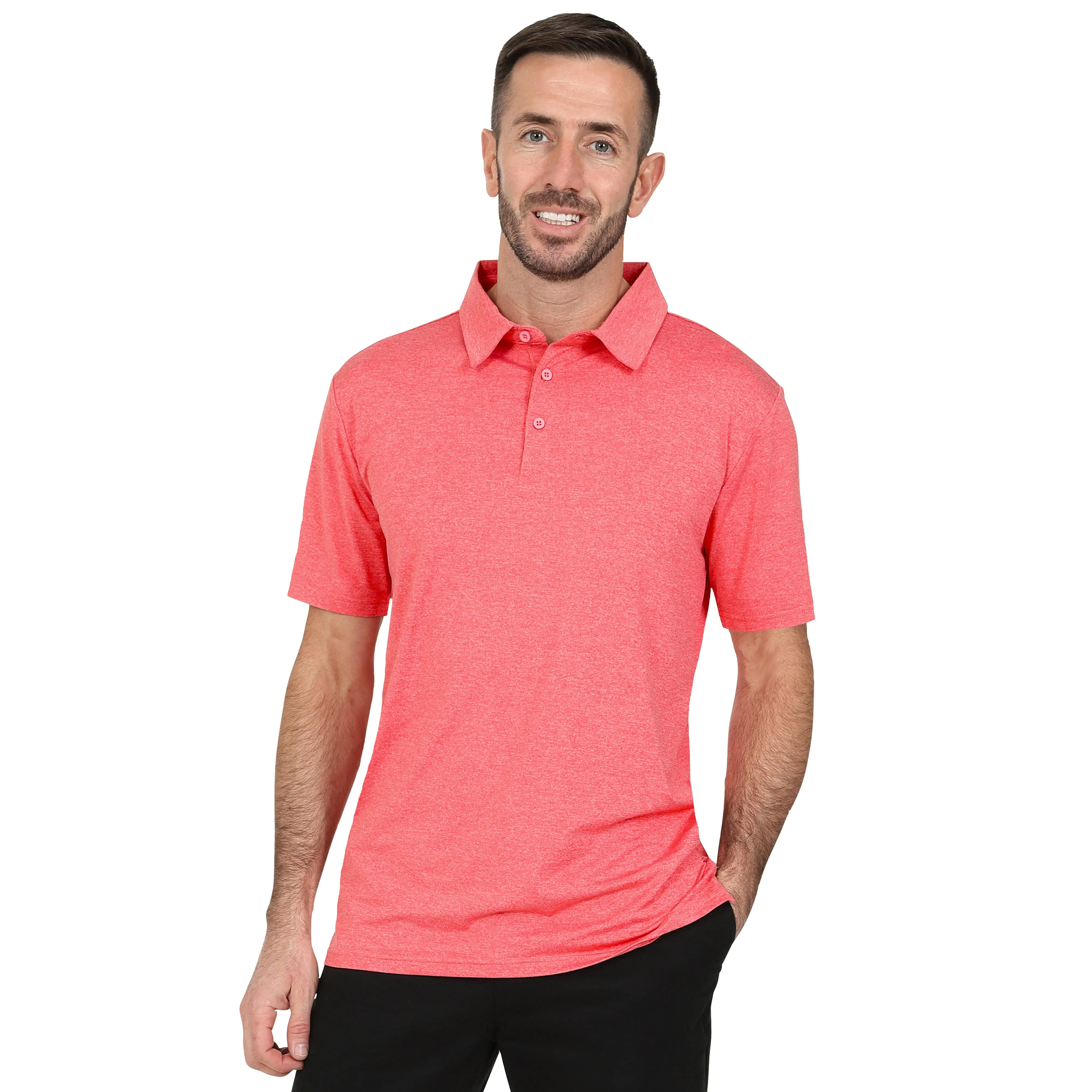 Men's Dry Fit Golf Polo - 2 Pack Charcoal & Red Marl