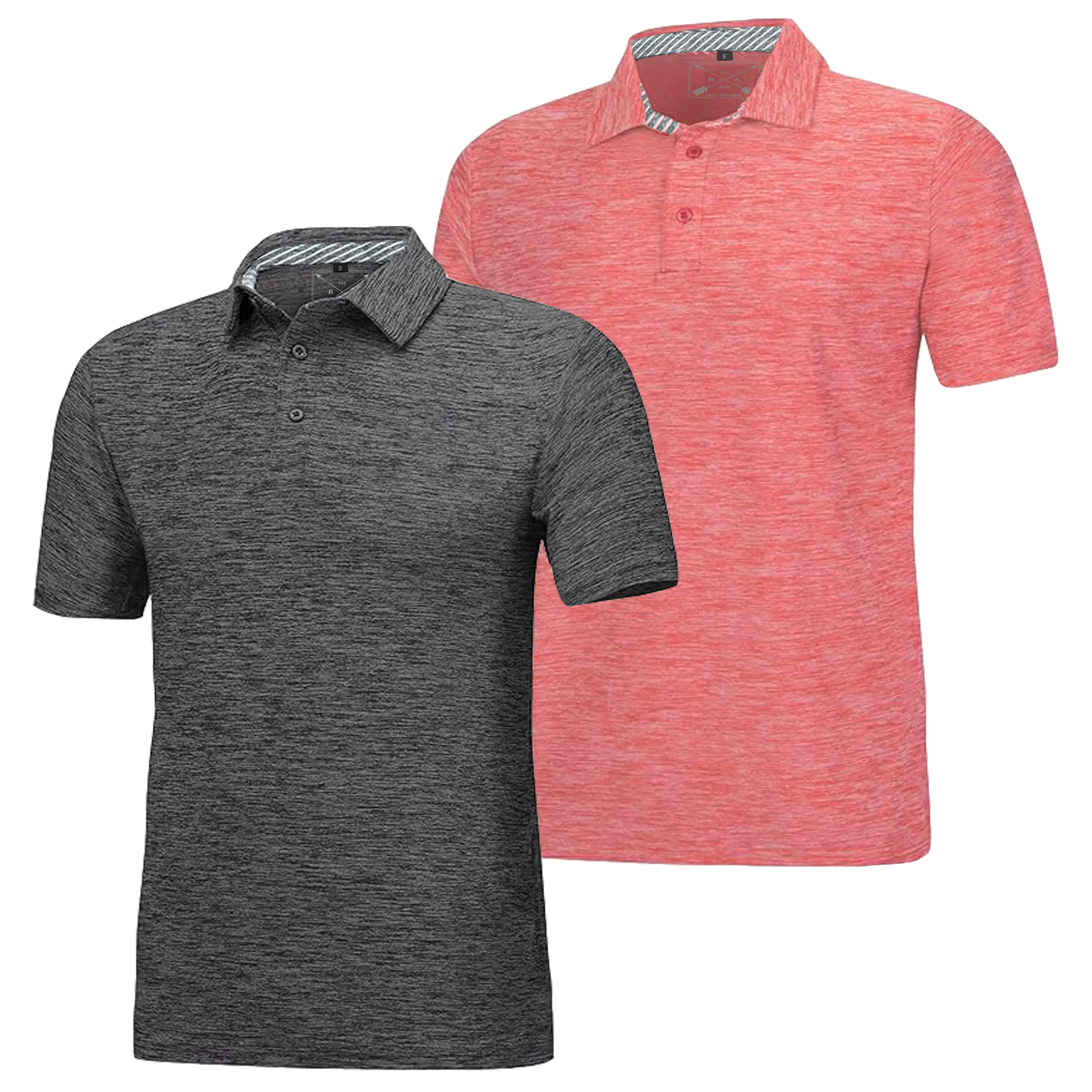 Men's Dry Fit Golf Polo - 2 Pack Charcoal & Red Marl