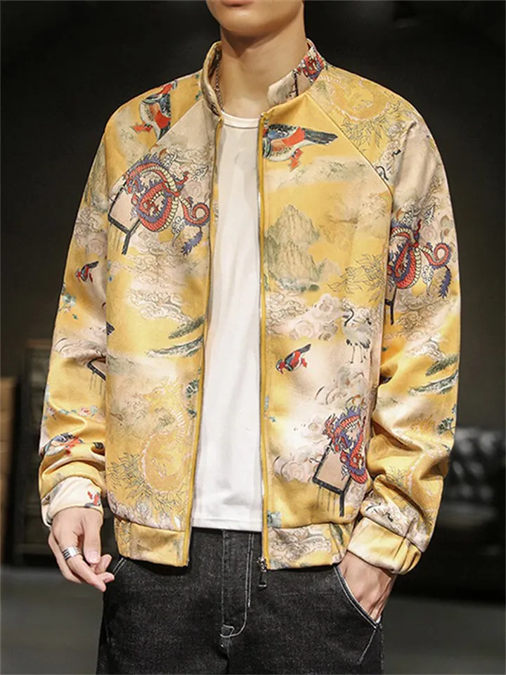 Men's Loong Crane Tiger Embroidered Faux Suede Jackets