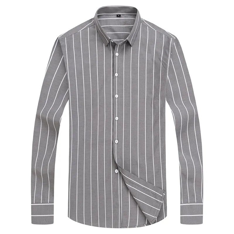 Men's Popular Broad Stripe Long Sleeved Dress Shirt