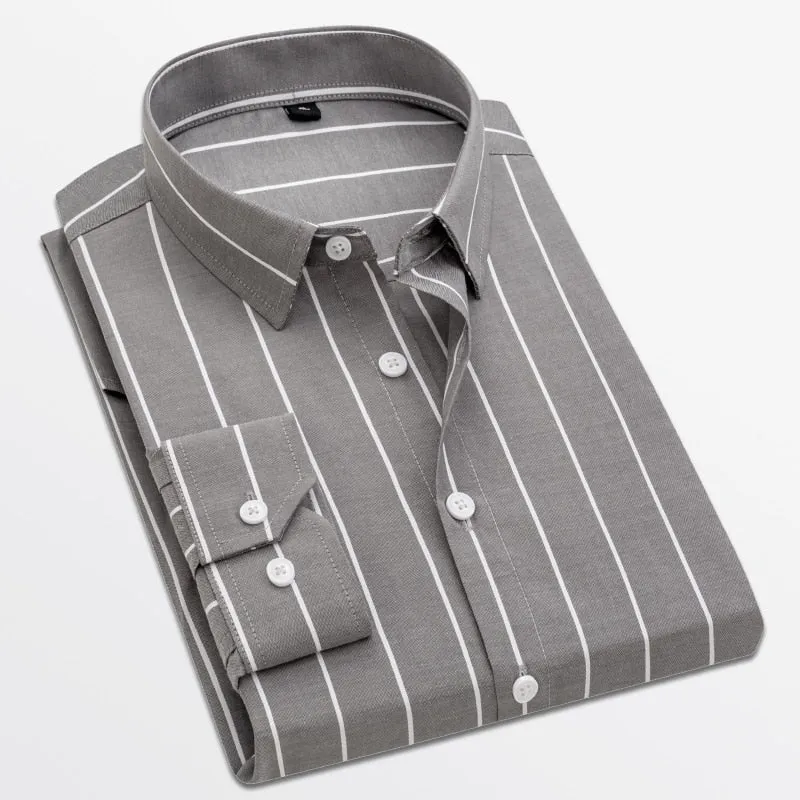 Men's Popular Broad Stripe Long Sleeved Dress Shirt