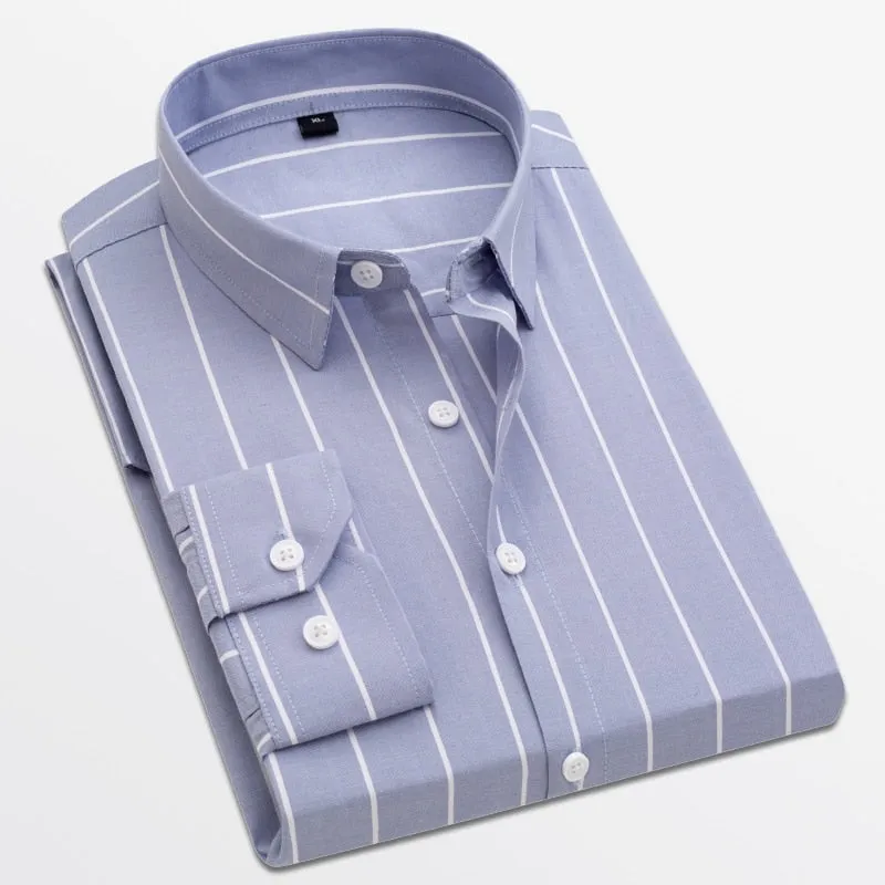 Men's Popular Broad Stripe Long Sleeved Dress Shirt