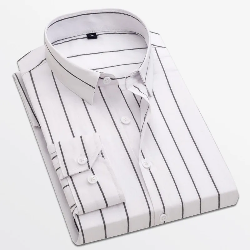Men's Popular Broad Stripe Long Sleeved Dress Shirt