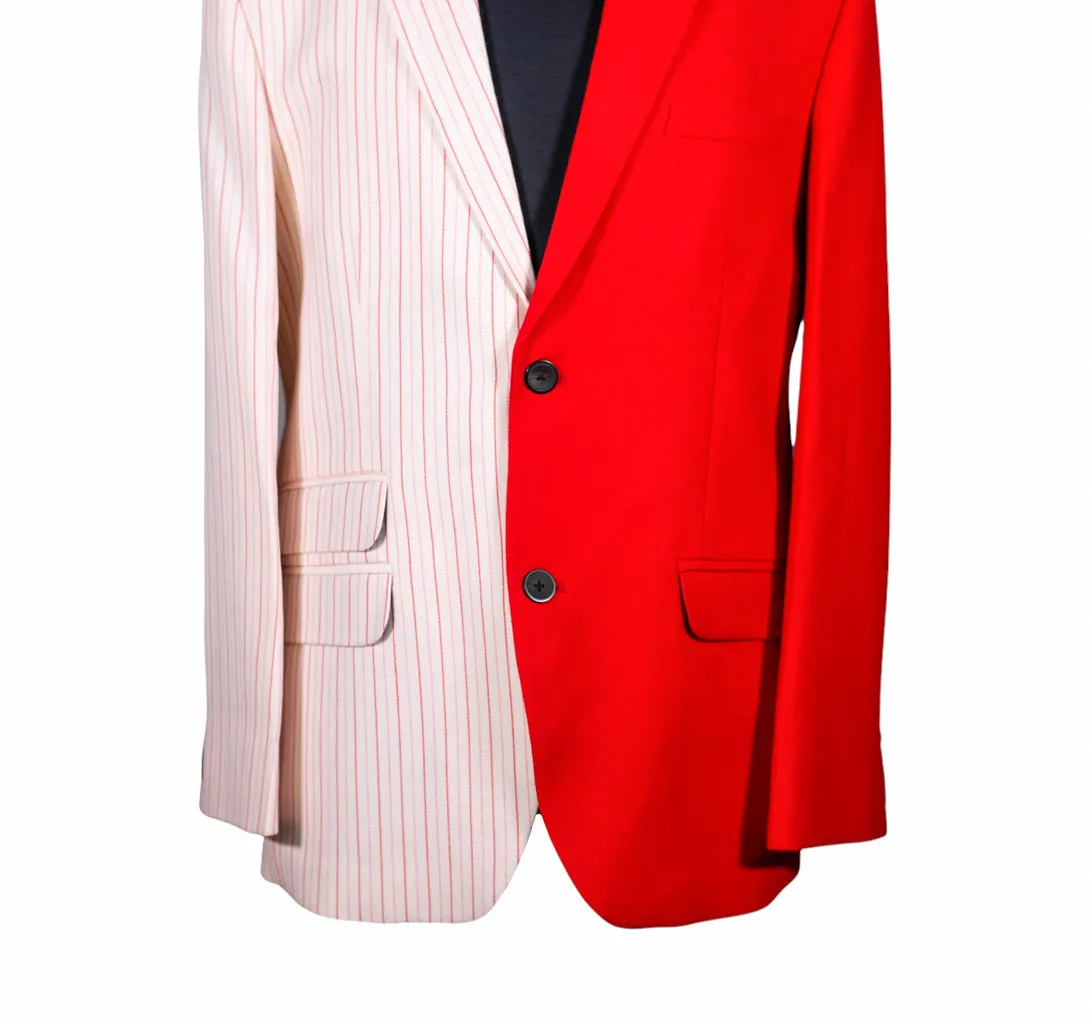 Men's Red Striped Contrast Panel Wool Blazer 40R