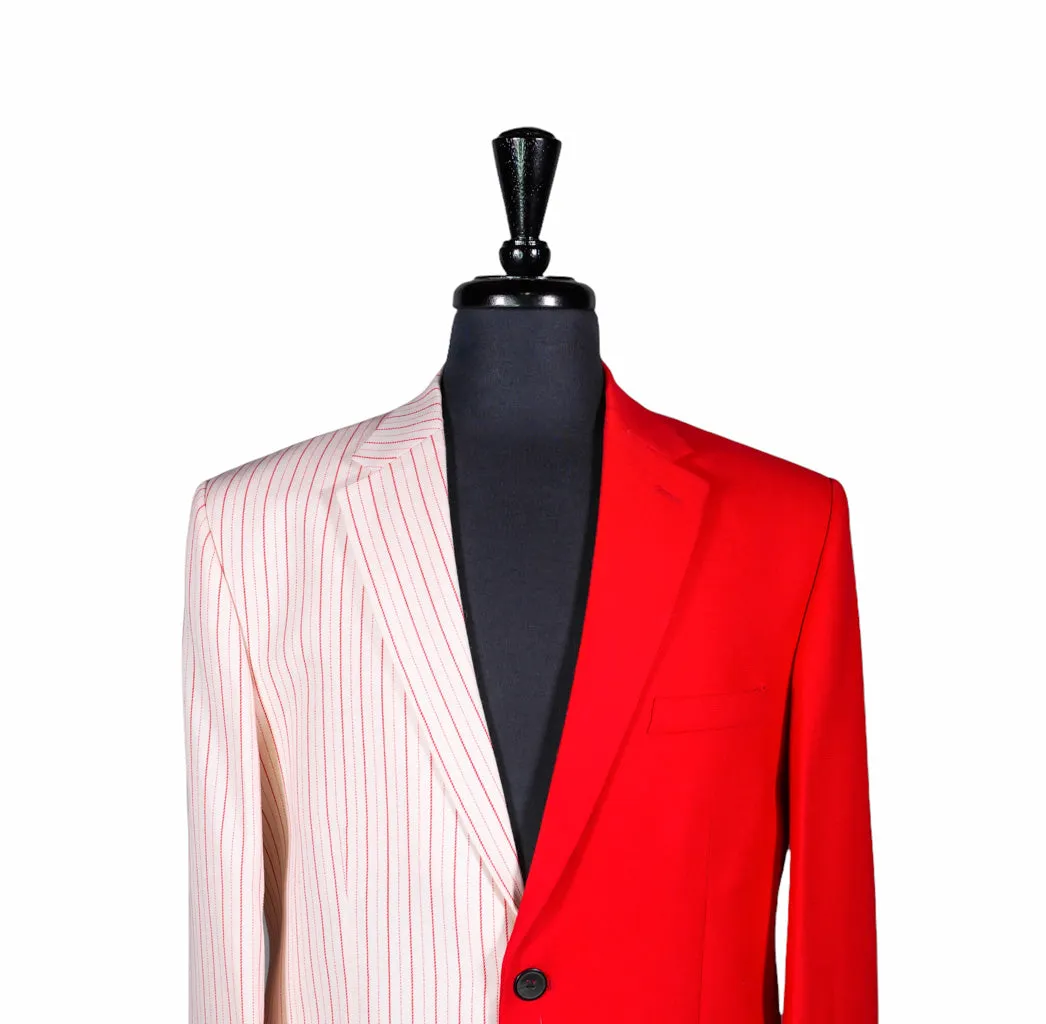 Men's Red Striped Contrast Panel Wool Blazer 40R