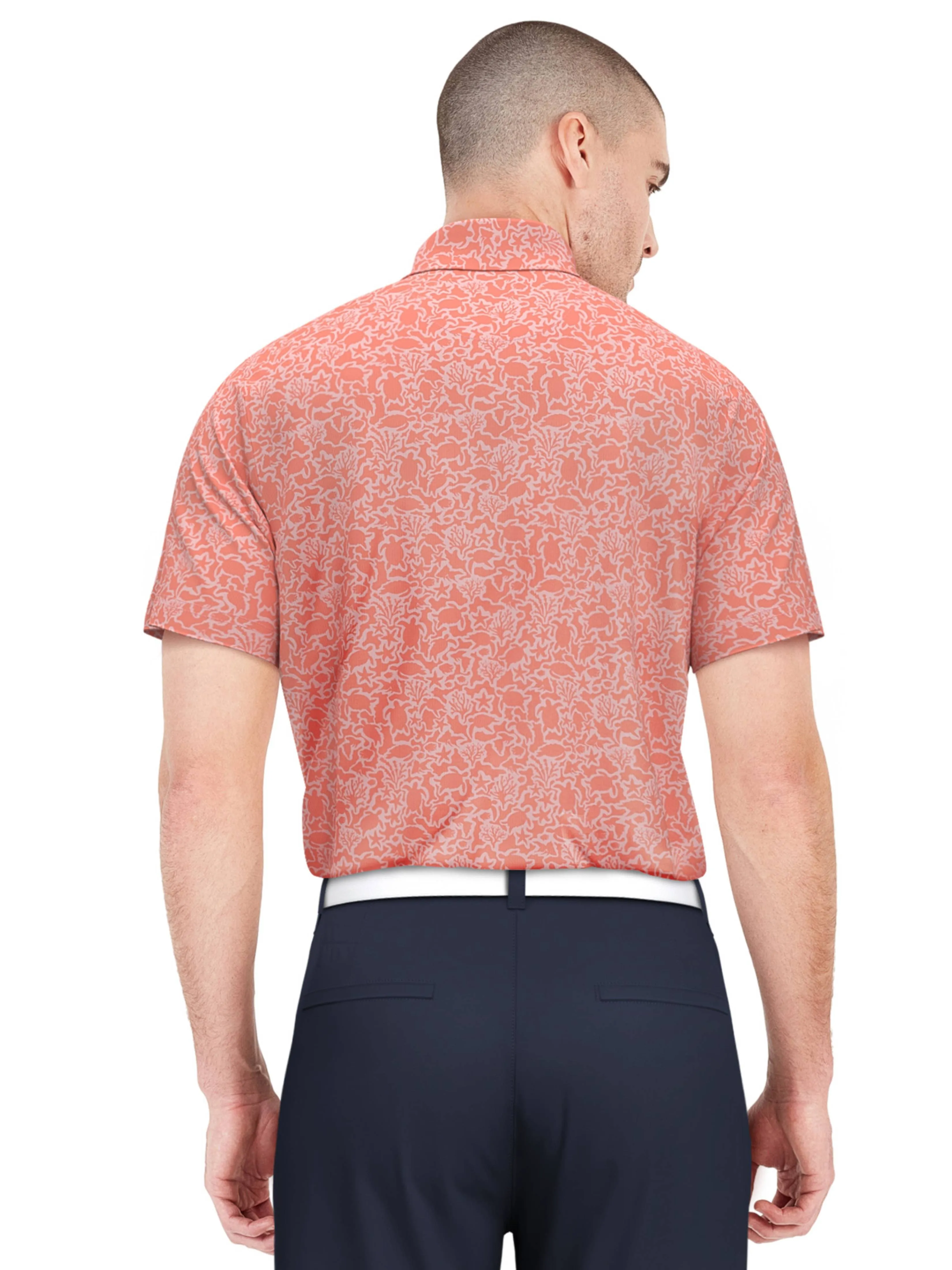 Men's Sea Life Print Golf Polo with Chest Pocket