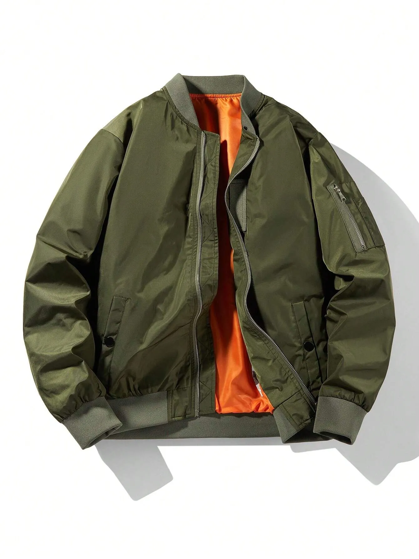Men's Solid Color Baseball Collar Casual Retro Trendy New Bomber Jacket