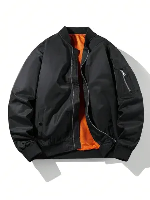 Men's Solid Color Baseball Collar Casual Retro Trendy New Bomber Jacket
