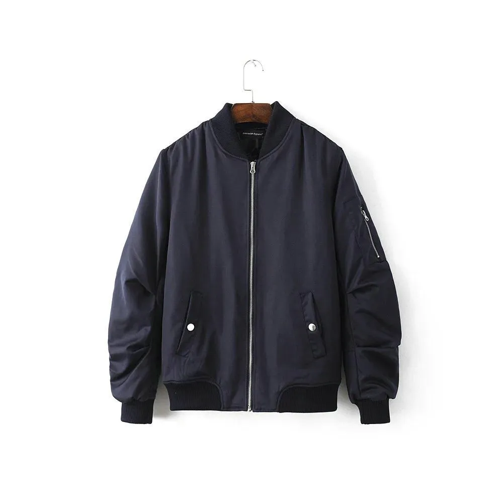 Mens Solid Flight Black Bomber Jacket Men's Rib Sleeve Zipper Short Air Force Baseball Coats Clothing