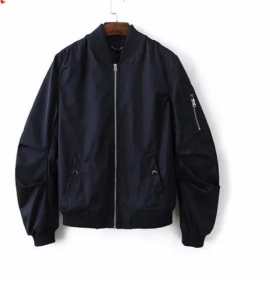 Mens Solid Flight Wine Red Bomber Jacket Men's Rib Sleeve Zipper Short Air Force Baseball Coats Clothing