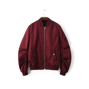 Mens Solid Flight Wine Red Bomber Jacket Men's Rib Sleeve Zipper Short Air Force Baseball Coats Clothing