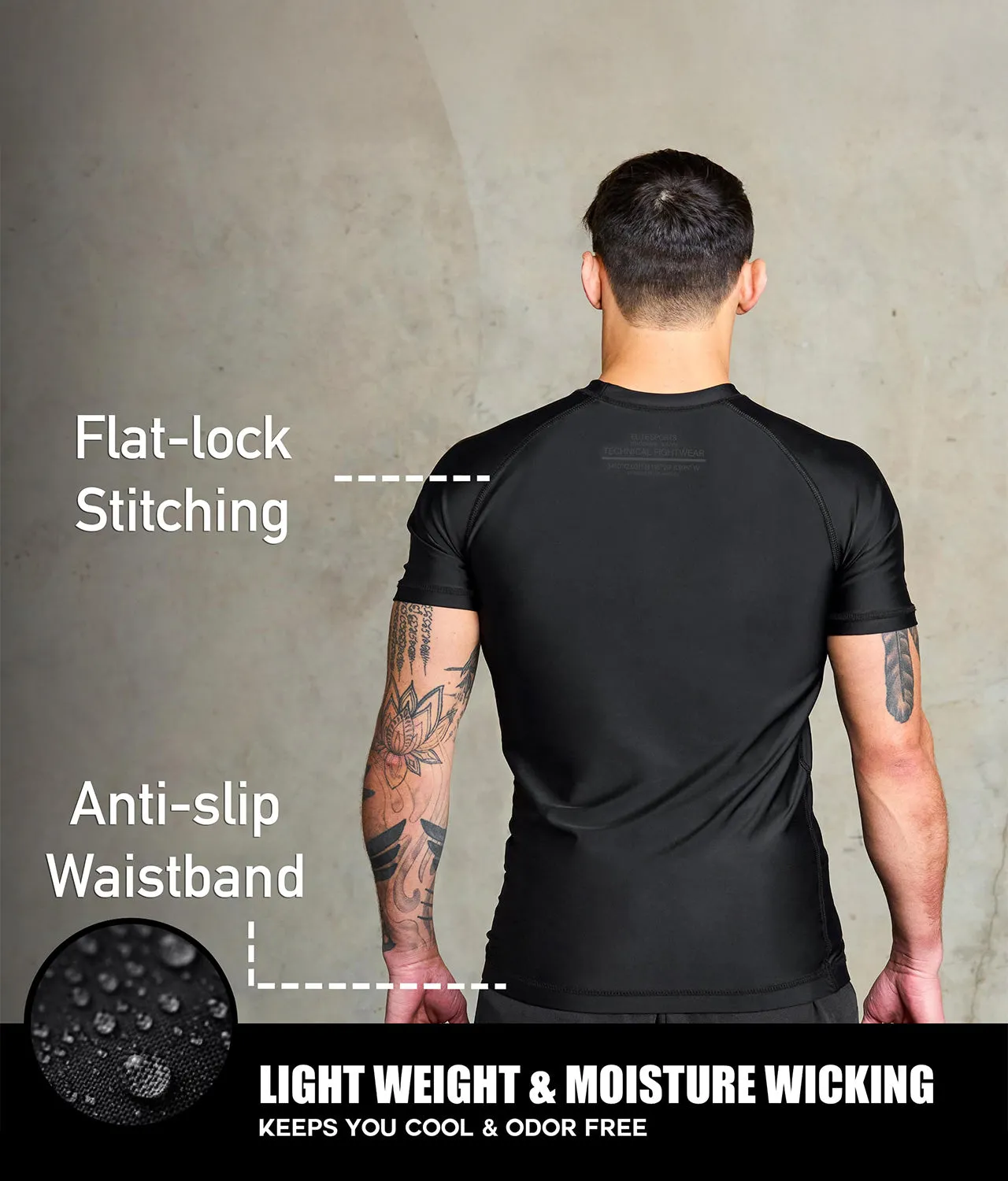 Men's Standard Black Short Sleeve Wrestling Rash Guard