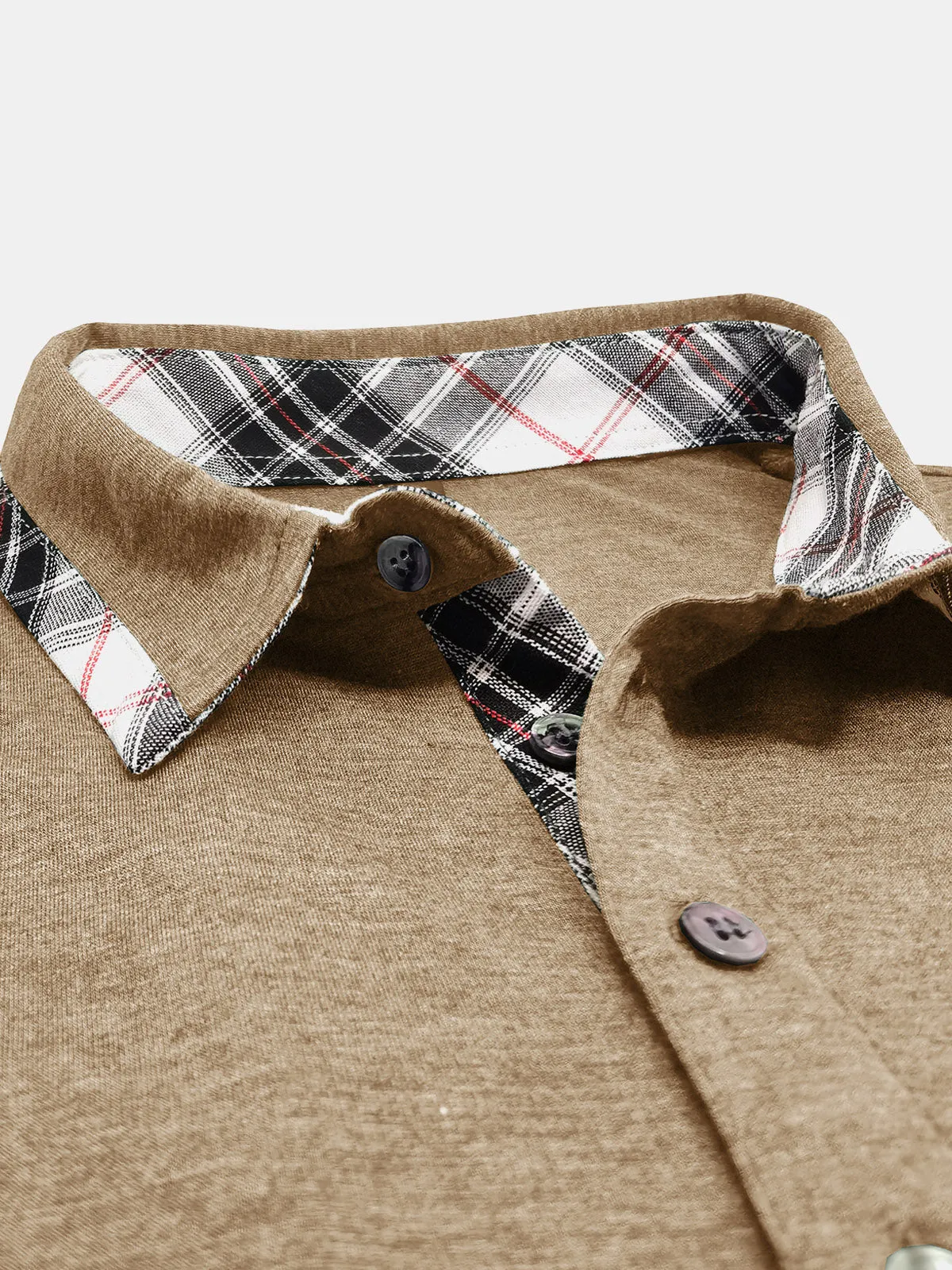 Men's Summer Casual Plaid Breathable Pocket Short Sleeve Polo Shirt