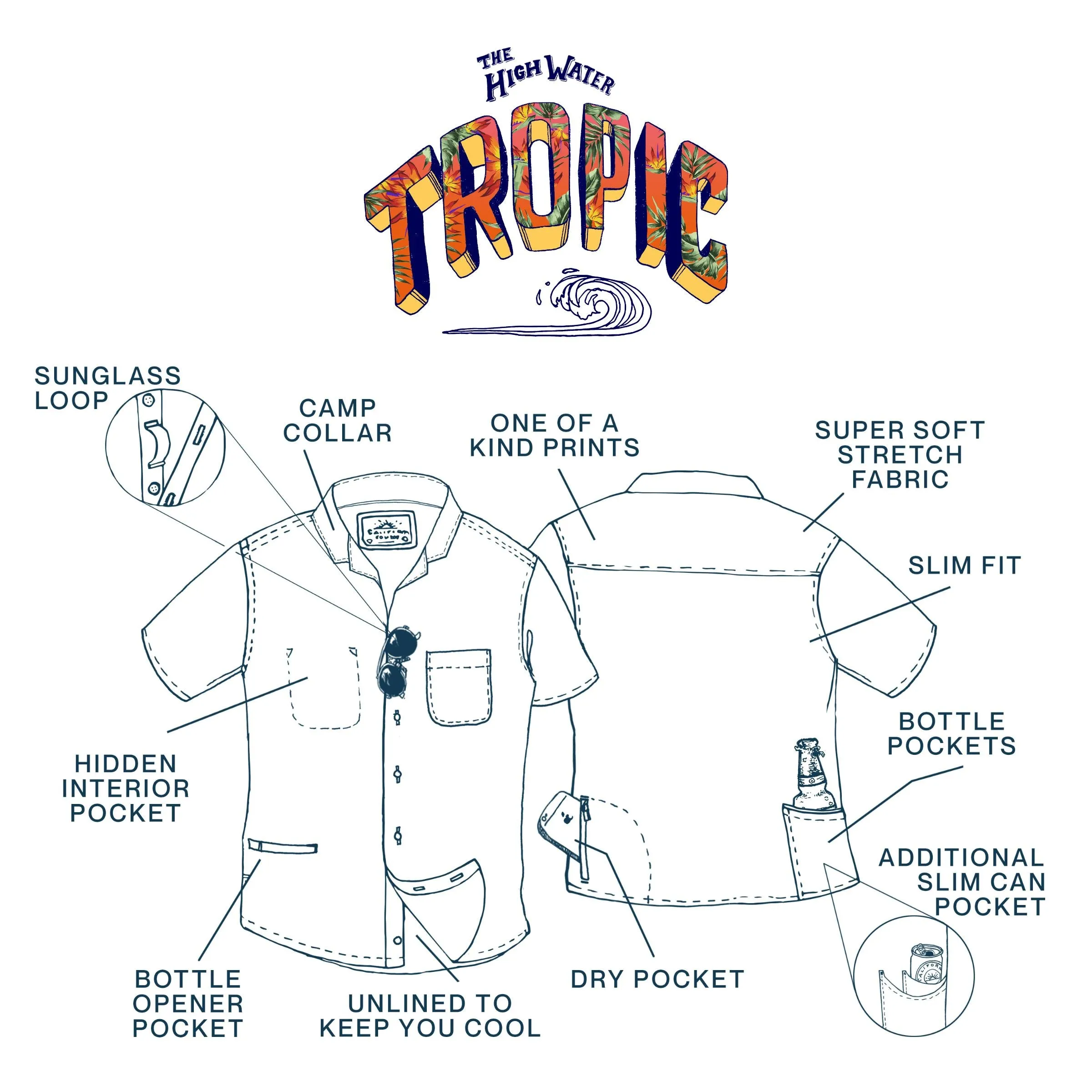 Men’s Tropic High Water Shirt - Bird of Paradise, White Sand