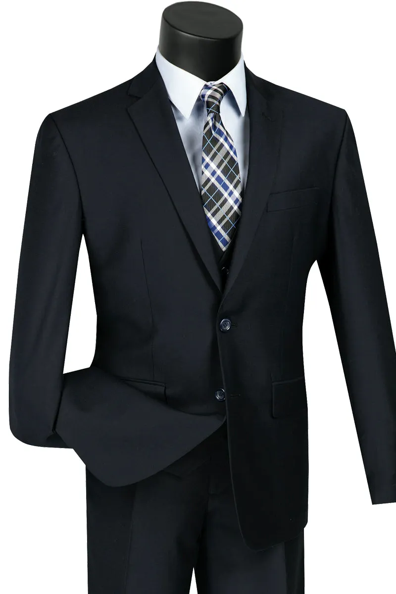 Mens Vested Slim Fit Wool Feel Suit in Navy