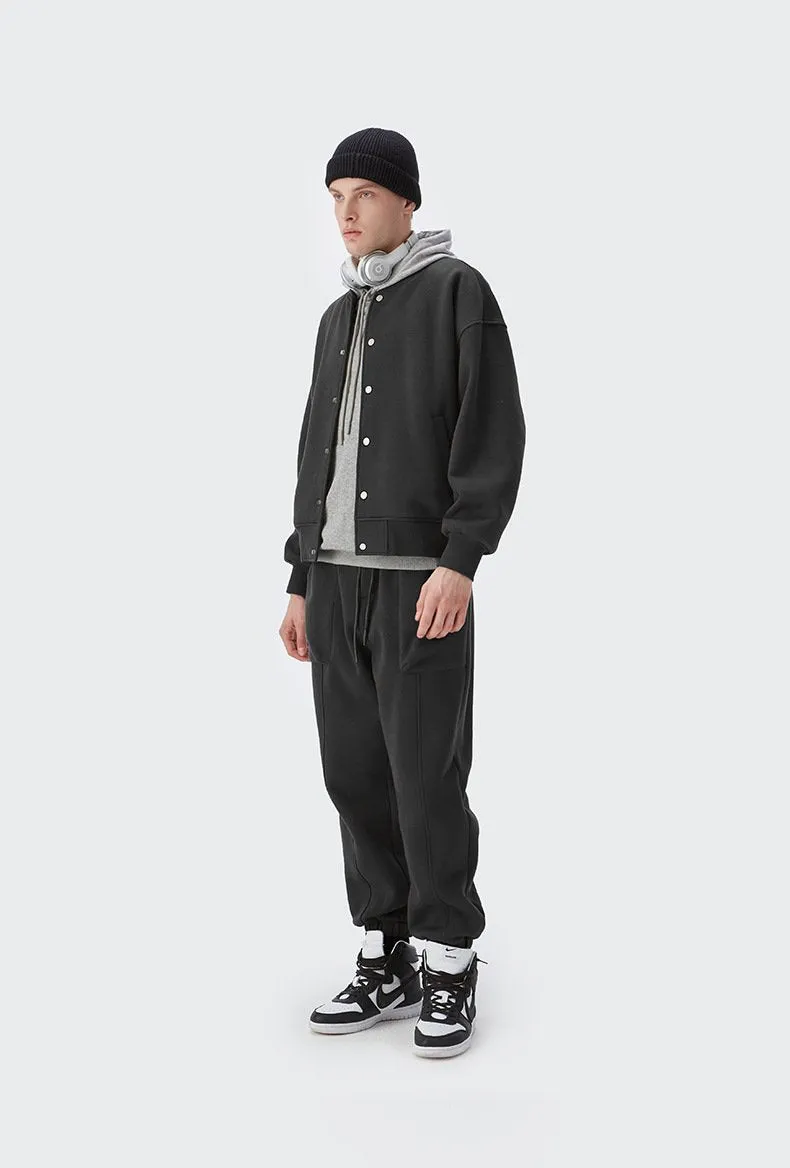 Men's Wear | Small And Large Plus 350g Weight Plus Velvet Loose Baseball Suit Rib Solid Color Jacket Men's Jacket Men's Jacket
