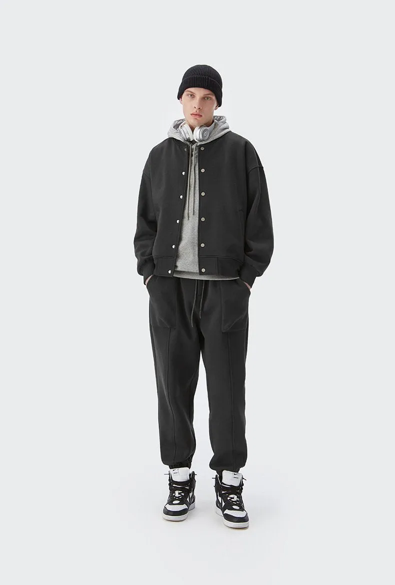 Men's Wear | Small And Large Plus 350g Weight Plus Velvet Loose Baseball Suit Rib Solid Color Jacket Men's Jacket Men's Jacket