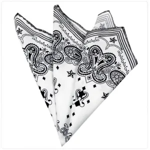 Men's White Black Paisley Pocket Square Hanky Handkerchief
