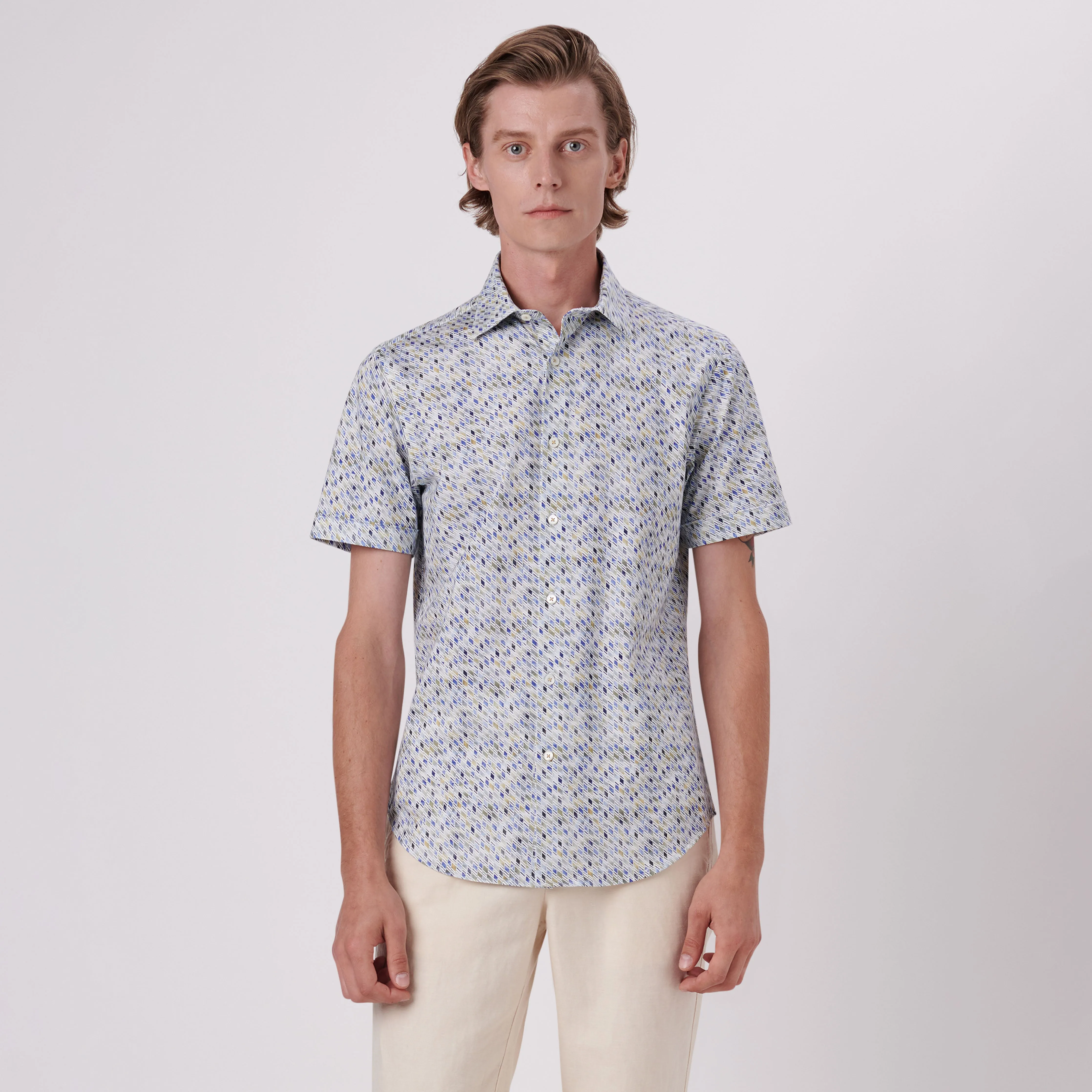 Miles Geometric Print OoohCotton Short Sleeve Shirt