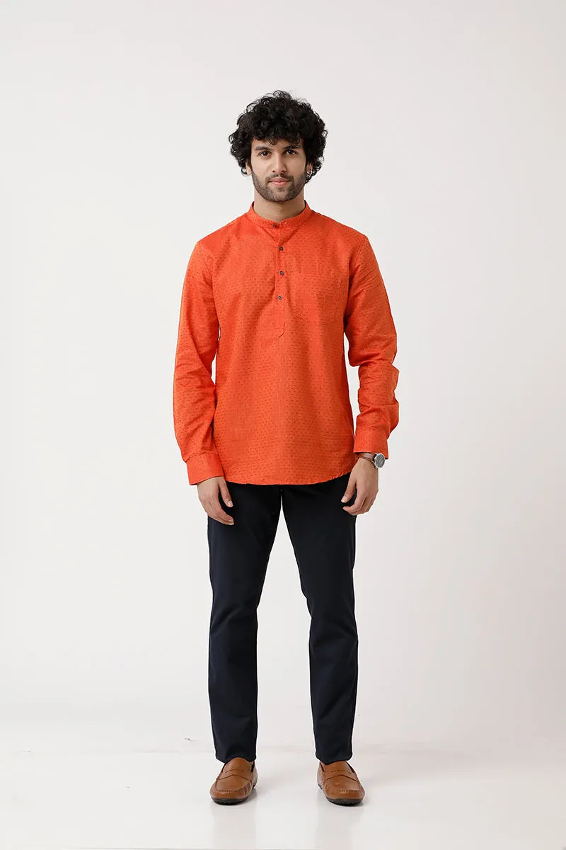 Moksha - Dark Orange Short Kurta for Men | Uathayam