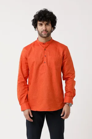 Moksha - Dark Orange Short Kurta for Men | Uathayam