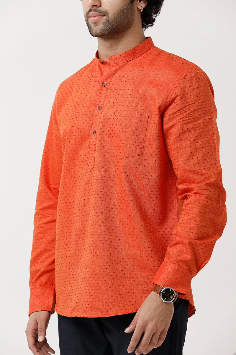 Moksha - Dark Orange Short Kurta for Men | Uathayam